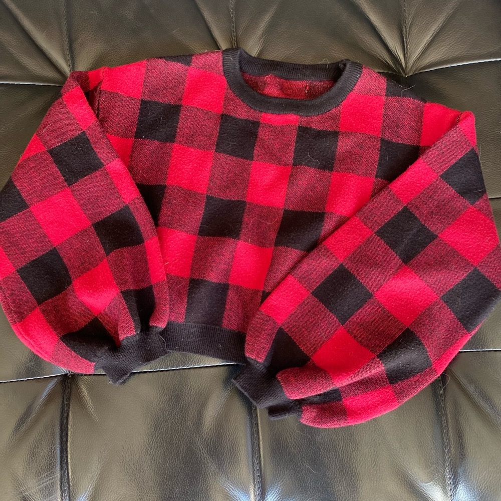 Girls Crop Plaid Sweater